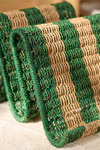 Rectangle Magazine Holder <b>Basket</b> Handmade Storage <b>Basket</b> Green Beige Striped Rustic Style For Office And Home Storage - Product Image 2