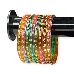 Trending Multi Color Gold Plated Pearl Kashmiri Raindrop <b>Glass</b> <b>Bangles</b> with Gold Sparkle Lightweight Wedding Set for Women - Product Image 2