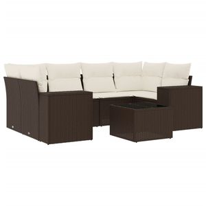 Ensemble de canapés de jardin en rotin brun avec coussins crème, mobilier d'extérieur au design contemporain, résistant à l'eau et aux UV, en matériau PE - Product Image 2
