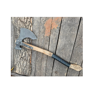 Hache de Bûcheron Artisanale en Acier Carbone avec Manche en Bois, Design Tête Barbe, Outil de Camping, Lame de 3 5/8 pouces - Product Image 1