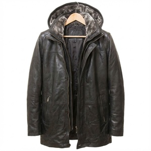 Men's Black Leather Jacket <b>Fur</b> Collar Winter Shearling Coat Genuine Sheepskin Belted Warm Fleece Outerwear Jackets - Product Image 1