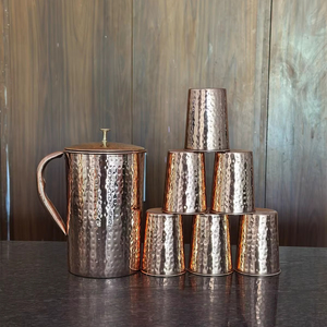 Copper jug set for premium kitchenware collection <b>water</b> serving metal set with <b>glasses</b> durable reusable kitchen drinkware - Product Image 1
