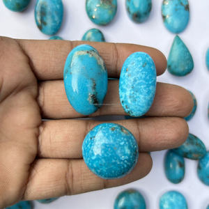 Turquoise naturelle iranienne, cabochon ovale, pierre précieuse en vrac, bleu turquoise, inclusions foncées, certifiée par un tiers, sculptée à la main pour - Product Image 3