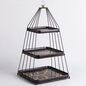 Atractivo Soporte de Pastel de Tres Niveles de Metal y Mármol para Regalos y Servir Invitados en Ocasiones Festivas, Procedente de la India - Product Image 6