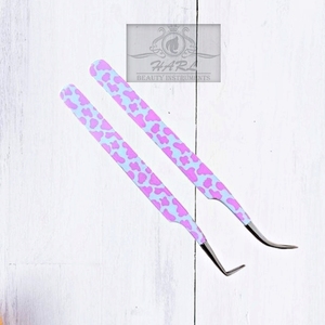 Pinzas Profesionales de Acero Inoxidable para Extensión de Pestañas, Antimagnéticas, con Diseño de Vaca Rosa, Curva Delgada de 90 Grados, Aislamiento Suave - Product Image 5