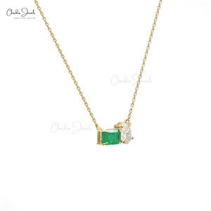 Natural Emerald & White Diamond Wedding <b>Necklace</b> 0.53CTW Octagon Gemstone Minimalist Bridal Jewelry Fast Shipping Supplier India - Product Image 3