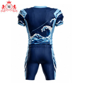 Uniforme de football américain pour homme, design ondulé par sublimation, polyester bleu respirant, jersey et pantalon sans couture par fusion par détection de pointes - Product Image 3