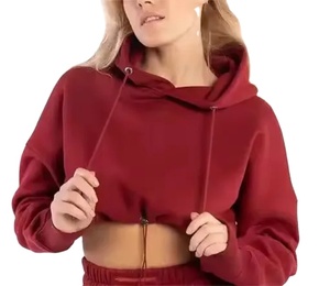 Women's Custom Logo Cotton Hoodie Long Sleeved Fitness Sport Pullover Casual Cropped <b>Top</b> for <b>Winter</b> Season Printed Hooded - Product Image 3