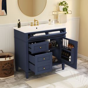 Modern 36-Inch Bathroom Vanity with Top Sink <b>2</b> <b>Drawers</b> and Tip <b>Drawer</b> Single Sink Bathroom <b>Storage</b> Cabinet - Product Image 1