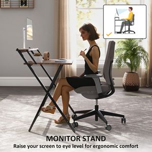 Walnut 32\" Foldable Laptop <b>Desk</b> with Monitor Shelf Easy Assembly for Small Spaces-Home Office & <b>Study</b> - Product Image 5