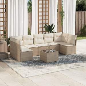 Conjunto de Sofás Modulares para Jardín, Compactos a Grandes, en Ratán Sintético PE Beige - Product Image 1