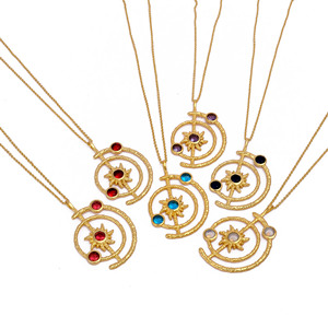 Collier pendentif en laiton plaqué or 18 carats avec grenat rouge, bijoux célestes Art Déco faits à la main, fourniture en gros personnalisée - Product Image 5