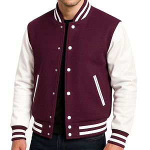 Veste universitaire bleue et blanche pour homme, col rabattu, fermeture boutonnée, style preppy, coupe classique, vêtement d'automne, couleur unie - Product Image 2