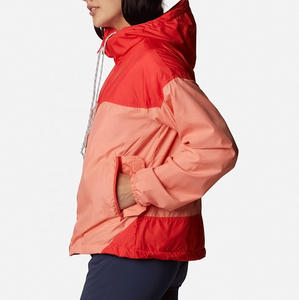 Chaqueta Cortavientos Deportiva Ligera para Mujer, Manga Larga, con Capucha y Cremallera, Ropa Exterior Informal, Color Rojo Coral, Cuello Desmontable en Contraste - Product Image 3