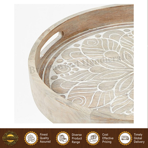 Premium Quality Hot Selling Unique Design White Wash Color <b>Round</b> Shape Mango Wood Food <b>Serving</b> <b>Tray</b> from Indian Manufacturer - Product Image 2