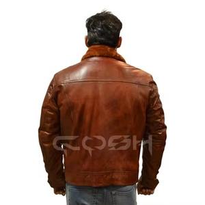 Chaqueta de Cuero Genuino Marrón Vintage para Hombre, Estilo Trucker, con Cuello de Lana, Botones, Chaqueta Western de Invierno - Product Image 6