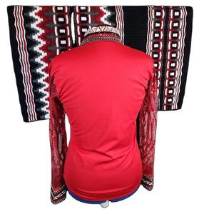 Camisa roja de espectáculo occidental para mujer con mangas de lentejuelas y cuello de diamantes de imitación + almohadilla de sillín inspirada en Navajo | Rodeo Bling Outfit - Product Image 4