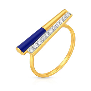 Bague en or avec diamant et design barre en émail bleu - Product Image 1