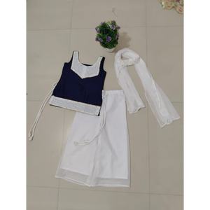 TENDENCIAS GEORGETTE SECUENCIA TRABAJO NIÑO TOP PALAZZO CON DUPATTA BLANCO - Product Image 1