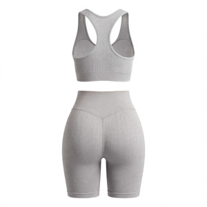 Ensemble de soutien-gorge de sport dos nageur et short cycliste pour femme, couleur personnalisable, tricoté, respirant, sans armatures, lavable en machine, toutes saisons - Product Image 2