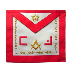 Delantal Masónico de Cuero con Cruz de Rosa del Rito Escocés de 18 Grados, Forma Cuadrada, Blanco, Rojo Moiré, Bordado de Cruz Negra y Dorada, Francmasonería - Product Image 4