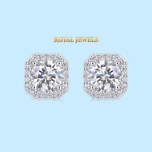 Round Moissanite <b>Stud</b> <b>Earrings</b> 925 Silver Claw Setting Classic Everyday Wear Unisex Jewelry White Pink <b>Blue</b> Purple Black - Product Image 4