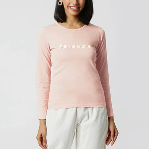 Women <b>Long</b> <b>Sleeve</b> Crew Neck T-Shirt <b>Pink</b> Friends Logo Print Casual Jersey Cotton <b>Top</b> Regular Fit All Seasons - Product Image 1