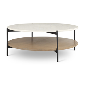 Marble & Wood Combination <b>Round</b> Shape <b>Folding</b> Metal Base Modern Living Room Solid Wood Black Natural White 3 Colors Coffee <b>Table</b> - Product Image 2