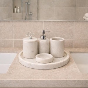 Newest Design Marble Bathroom Set Six-Piece Round Minimalist Soap Dispenser Toothbrush Holder Tray Easy To Clean - Product Image 2