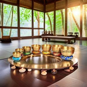 Ensemble de bols chantants tibétains de qualité supérieure 7 bols artisanaux en métal chakra avec maillet de coussin pour la méditation faits à la main au Népal - Product Image 2