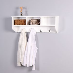 Bianco soggiorno mensola in legno ingresso a parete appendiabiti con 4 doppi ganci - Product Image 5
