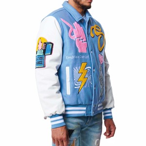 Veste de sport de haute qualité pour homme, bleu clair, avec des motifs brodés, style streetwear, col rabattu, coupe régulière - Product Image 4