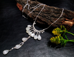 Natural <b>Rainbow</b> Moonstone Gemstone Beaded <b>Drop</b> Necklace 925 Sterling Silver Jewelry Gift December Birthstone Chain Bohemian - Product Image 3