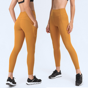 Nouveau pantalon de yoga taille haute uni, longueur intégrale, sans couture, en Spandex et Nylon, taille élastique, marron - Product Image 2