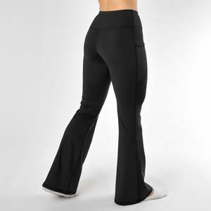 High Waist <b>Flared</b> Leg Yoga <b>Leggings</b> Solid Color Full Length Spandex Nylon Women's Pants With Pockets Elastic Waist - Product Image 4