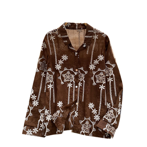 Blusa de Trabajo Holgada de Manga Larga con Bordado Étnico Floral Vintage para Mujer - Product Image 1