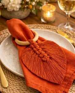Anillo para Servilletas de Macramé Blanco con Diseño de Hoja, Decoración Boho para Mesa de Boda, Porta Servilletas Rústico, Anillo para Servilletas de Algodón Hecho a Mano, Decoración para Mesa de Despedida de Soltera - Product Image 2
