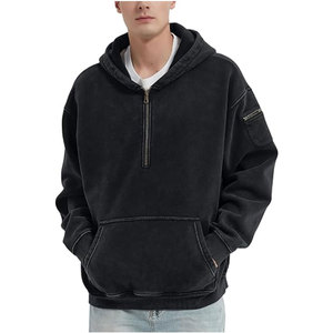 Sweat à capuche oversize délavé pour homme, coupe ample avec fermeture éclair quart de tour et poches sur les manches, style streetwear décontracté vintage - Product Image 3