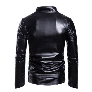 Top Selling Men's Winter Leather <b>Jacket</b> Canvas Fabric Mandarin Collar Breathable Front Logo Customizable Slim Fit <b>Fleece</b> <b>Lined</b> - Product Image 3