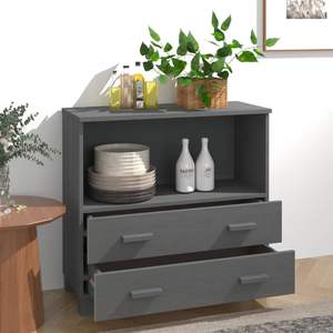 Credenza media in legno massello di pino grigio scuro - Product Image 3