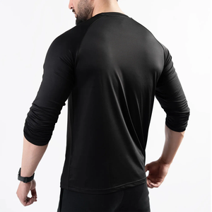 Camiseta de Manga Larga para Hombre, Negra, Cuello Redondo, Corte Regular, Secado Rápido, Color Sólido, Tejido de Punto, 100% Algodón, Logotipo Frontal - Product Image 2