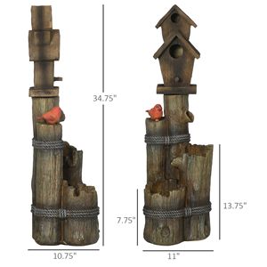 Fontana a Cascata Moderna a 3 Livelli con Luci LED a Tronco d'Albero Rustico, per Esterni, Giardino, Vasca per Uccelli, Casetta per Uccelli, per Portico e Pietra - Product Image 3