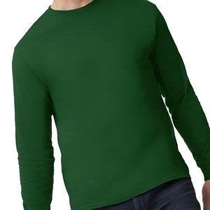 T-shirt à manches longues vert foncé pour homme, en mélange de coton doux et respirant, coupe ajustée décontractée, basique et confortable pour le quotidien - Product Image 2
