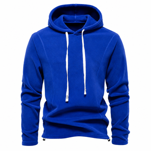 Sweat-shirt à capuche en polaire noir pour homme, style décontracté et sportif, avec cordon de serrage blanc épais, chaud et confortable pour l'hiver - Product Image 3