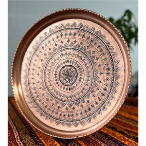 Bandeja Redonda de Cobre Puro Martillado Hecha a Mano, Estilo Antiguo, Color Dorado, para Decoración del Hogar, Centro de Mesa para Bodas, Plato Decorativo - Product Image 4