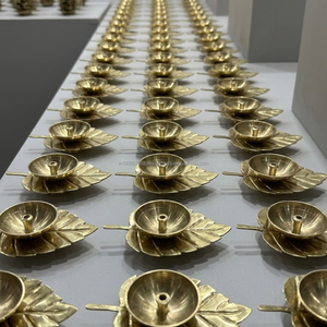 Brass Oil Lamp for Meditation Yoga Room <b>Leaf</b> Design Diya Small Decorative Ambient <b>Lighting</b> Brass Wick Lamp - Product Image 5