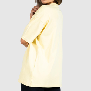 เสื้อยืดแขนสั้นคอกลมสีเหลืองทรงหลวมสำหรับผู้หญิง สีพื้น เรียบง่าย ระบายอากาศได้ดี ผ้าฝ้ายถัก ใส่ได้ทั้งฤดูใบไม้ผลิและฤดูร้อน - Product Image 2