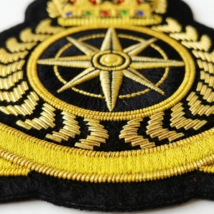 Custom Goldwork Embroidered Crown & Star Patch Sew-On Uniform Badge Luxury Bullion <b>Wire</b> Applique for Garments and Apparel - Product Image 4