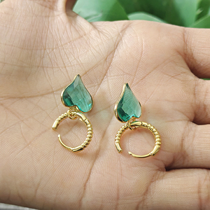Women's Jewelry Briolette Cut Hydro <b>Quartz</b> Minimalist Hoops Brass 18k Gold Plated Designer <b>Heart</b> Gemstone Bezel Hoop Earrings - Product Image 4