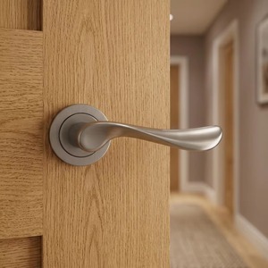 Elegant Zinc and Brass Lever <b>Handle</b> <b>on</b> Rose Durable Interior <b>Door</b> <b>Handle</b> with Modern Round Backplate for Homes at Best Price - Product Image 3